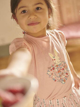 T-shirt pêssego com padrões coração e coelho decorativo menina CUILAPETTE / 22E2PFJ2TMC413
