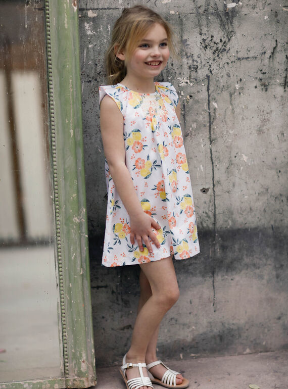 Vestido branco e amarelo estampado limão e florido menina ZICITETTE / 21E2PFO1ROB000