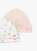 2 gorros de recém-nascido cru e rosa em algodão LOREEN / 24H0AF11BNA001