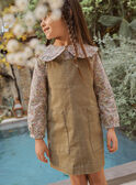 Vestido-jardineiras verde-caqui twill com padrão florido menina CECHAETTE / 22E2PFB1CHS604