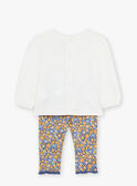 Camisa crú com leggings e fita para o cabelo azul marinho às flores 23E1BF81ENS001
