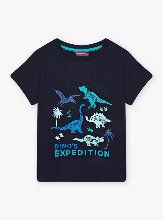 T-shirt azul-marinho com padrão dinossauros menino CYDOAGE2 / 22E3PGT2TMC070