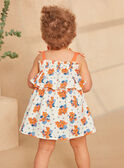 Vestido com folhos cru com estampado de flor azul e laranja em jersey KAZILDA / 24E1BFS1ROB001