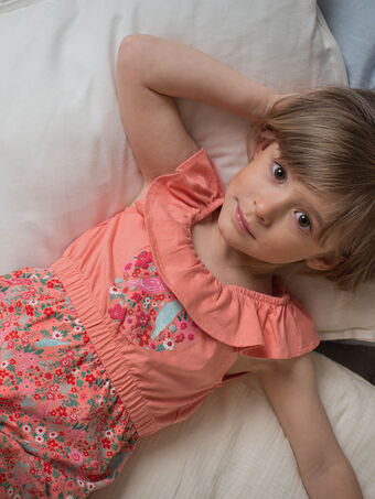 Camisa de noite pêssego com estampado florido decorativo menina CHOUJIETTE / 22E5PF51CHN413