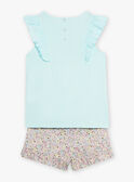 Pijama azul-turquesa com padrão de dinossauro e flores menina CHOUFIETTE / 22E5PF51PYJ203
