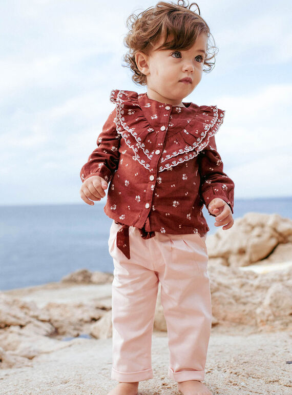 Calças em twill nude e cinto com estampado florido menina CABATA / 22E1BF71PAND319