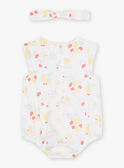 Babygro em cetim de algodão branco e fita com estampado de fruto e flor recém-nascido menina CONSUELA / 22E0CFI3ENS000