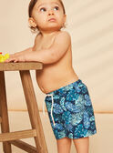 Calções de banho azul-marinho e verde com estampado de folhagem FISAM / 23E4BGM2MAI070