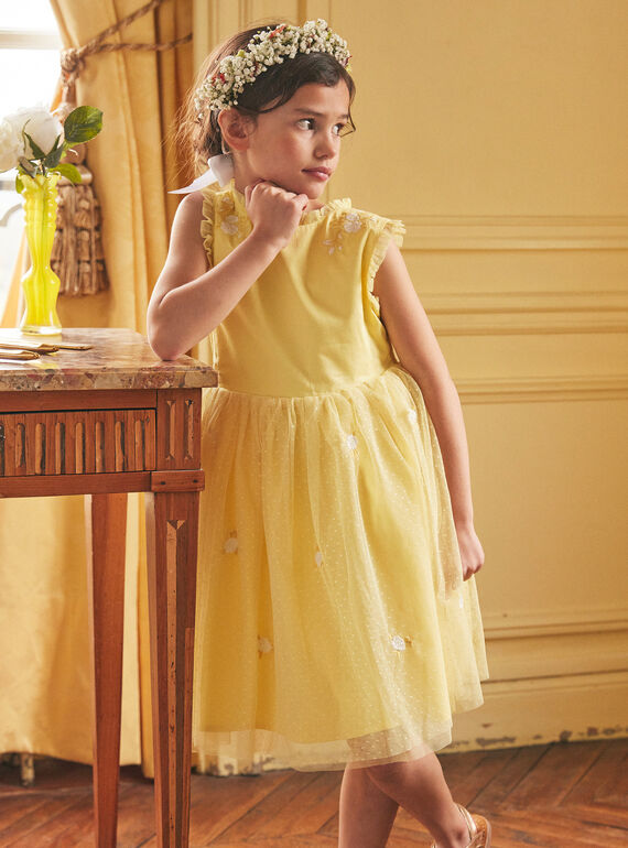 Vestido amarelo bordado KRETULETTE / 24E2PFL6ROBB103