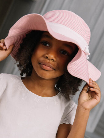 Chapéu de cerimónia rosa e fita branca menina COUHAETTE / 22E4PFH1CHA301