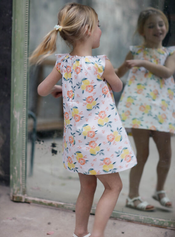 Vestido branco e amarelo estampado limão e florido menina ZICITETTE / 21E2PFO1ROB000