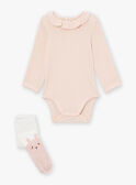 Conjunto de body, calção curto e franzido e collants em cru e cor-de-rosa LOUANE / 24H0CF12ENS001