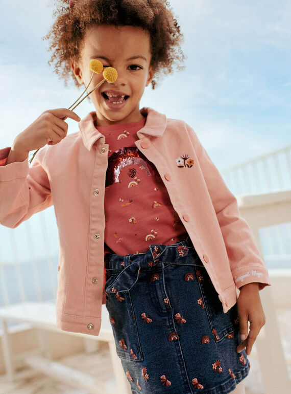 Casaco em twill rosa-maquilhagem com padrões gato e fantasia menina CLATWETTE / 22E2PFG1VESD327