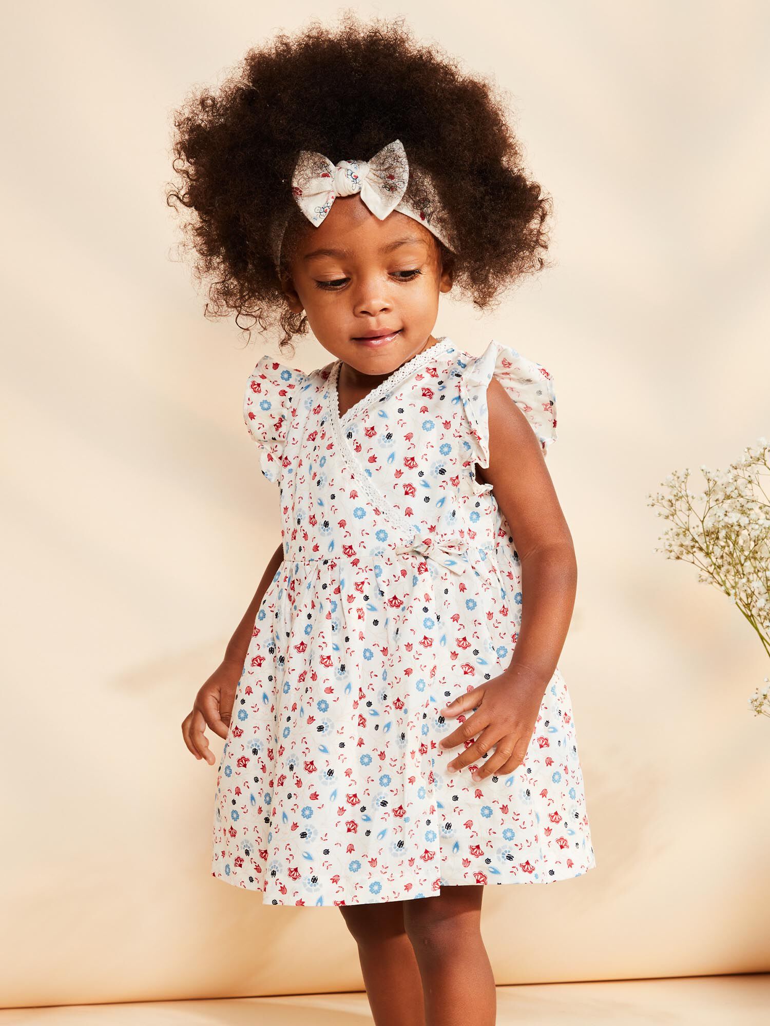 Vestido trespasse com estampado florido e bloomer Menina