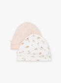 2 gorros de recém-nascido cru e rosa em algodão LOREEN / 24H0AF11BNA001