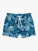 Calções de banho azul-marinho e verde com estampado de folhagem FISAM / 23E4BGM2MAI070