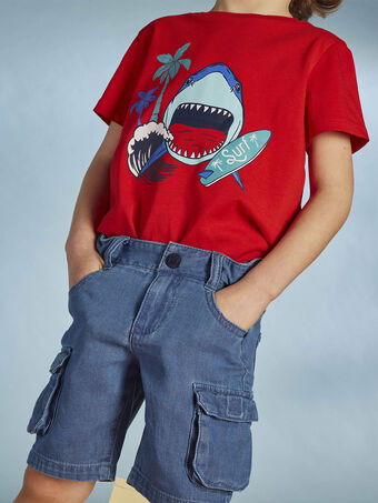 T-shirt vermelha com padrão de tubarão menino CYDOAGE3 / 22E3PGT1TMCF525