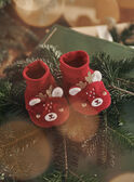 Pantufas vermelho em veludo com animação 3D de renas de Natal 