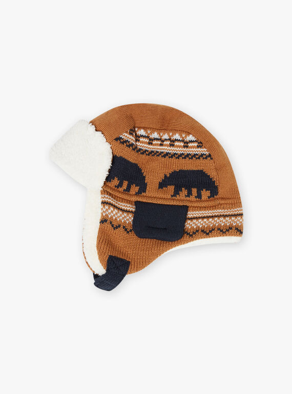 Chapka camel de malha jacquard com padrão de urso menino BITETAGE / 21H4PGE3BON804