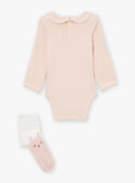 Conjunto de body, calção curto e franzido e collants em cru e cor-de-rosa LOUANE / 24H0CF12ENS001