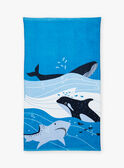 Toalha de banho azul com padrão de orcas, tubarões e baleias KLUPAGE / 24E4PGG1SRV216
