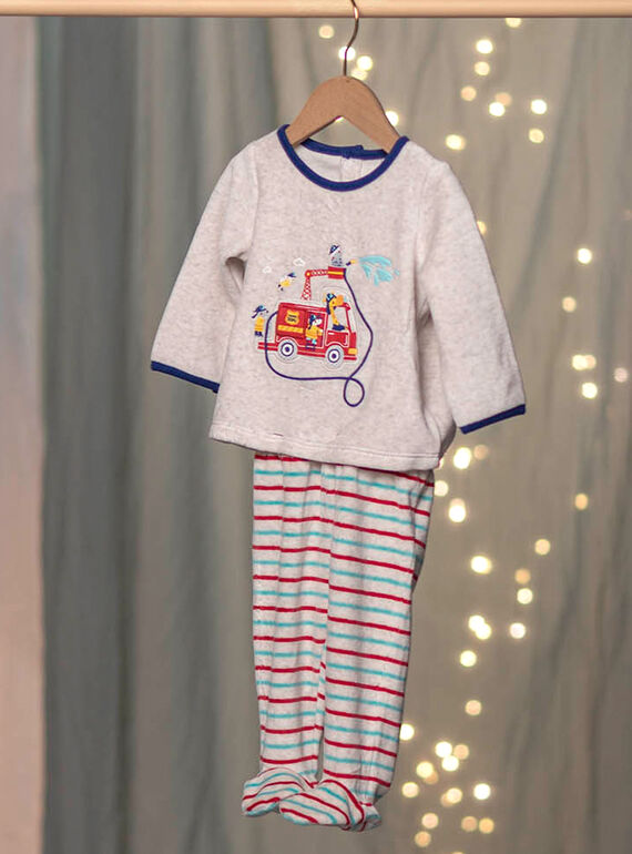 Pijama carro de bombeiros em veludo cinzento mesclado bebé menino CEFLORENT / 22E5BG41PYJJ920