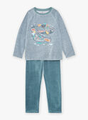 Conjunto pijama azul em veludo com estampado às riscas KUINOAGE / 24E5PG51PYJ001