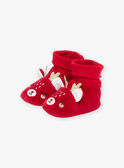 Pantufas vermelho em veludo com animação 3D de renas de Natal 