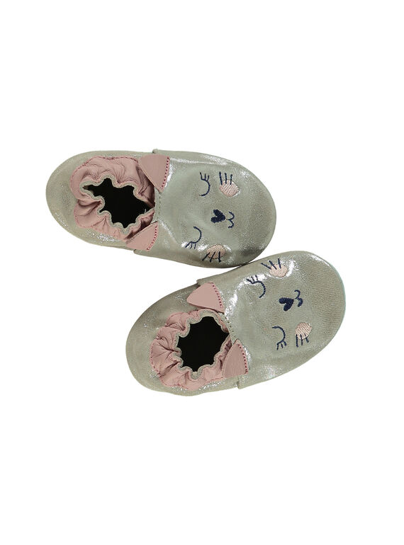 Chinelos couro flexível brilhante bege borado gato bebé menina GNFCHAT / 19WK37Z2D3S080