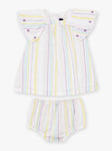Conjunto vestido e bloomer cru com estampado às riscas em popelina LAALBERTINE / 24H1BFI2ROB001