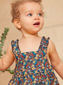 Vestido azul-marinho com estampado flores e peixes multicores em popelina KAZAZIE / 24E1BFS2ROB718