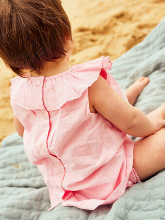 Vestido em popelina rosa com bordados de conchas e bloomer bebé menina CASOLEIL / 22E1BFN1ROBD315