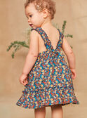 Vestido azul-marinho com estampado flores e peixes multicores em popelina KAZAZIE / 24E1BFS2ROB718