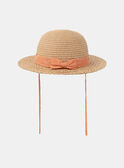 Chapéu de palha natural com fita plumetis laranja KAZOE / 24E4BFS1CHAE405