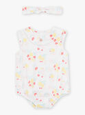 Babygro em cetim de algodão branco e fita com estampado de fruto e flor recém-nascido menina CONSUELA / 22E0CFI3ENS000