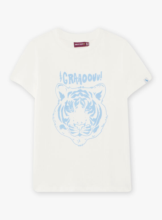T-shirt cru e azul-claro com padrão tigre texturizado menino CAZOTAGE3 / 22E3PGF1TMC001
