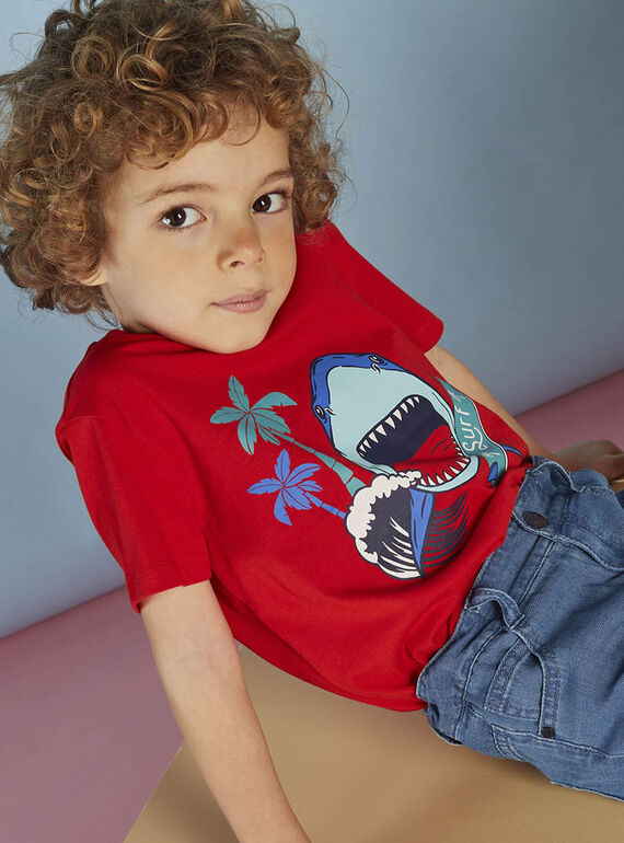 T-shirt vermelha com padrão de tubarão menino CYDOAGE3 / 22E3PGT1TMCF525