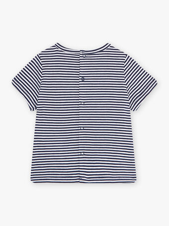 T-shirt em jersey às riscas e azul-marinho bebé menino CYBASTIEN / 22E1BG11TMC070