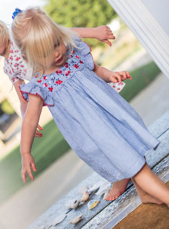 Conjunto vestido bordado e bloomer em seersucker aos quadrados bebé menina CAFABIENNE / 22E1BF81ROB208