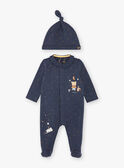 Conjunto azul noite babygro e gorro de moletão ZEBERNIE / 21E5BGH2GRE705