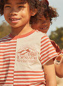 T-shirt ruivo e areia com estampado às riscas FLIROAGE / 23E3PGP1TMCE406