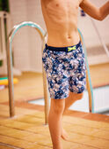 Calções de banho azul com estampado de folhas menino CYSHORTAGE / 22E4PGO6MAI622