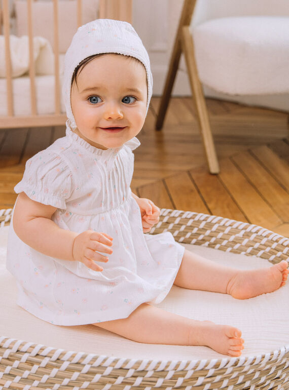 Vestido e gorro de recém-nascido branco com estampado de flores FOLINA / 23E0CFT1ROB000
