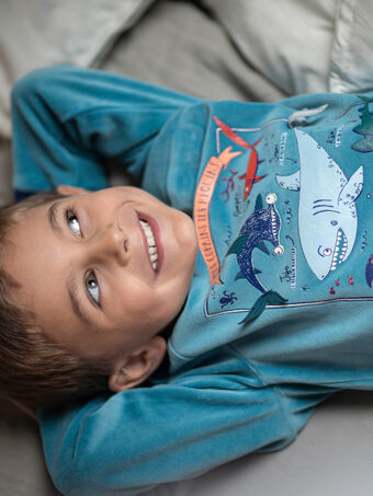 Pijama tubarão em veludo azul-turquesa menino CAMARAGE / 22E5PG46PYJ202