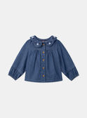 Camisa de ganga azul com folhos na gola LACARINE / 24H1BFJ1CHEP274