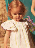 Conjunto vestido e bloomer cru com estampado às riscas em popelina LAALBERTINE / 24H1BFI2ROB001