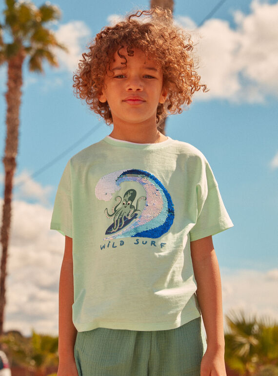 Camiseta Polvo com Lantejoulas Verde-Pastel KLIPEROAGE / 24E3PGR1TMCG632