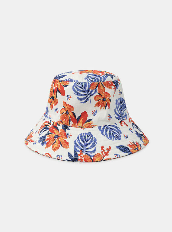 Chapéu à pescador branco com estampado flores tropicais laranja e azul KLOBOBETTE / 24E4PFS1CHA001