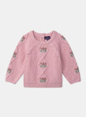 Camisola em malha entrançada com padrão florido rosa pálido LANINA / 24H1BFQ1PULD329
