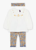 Camisa crú com leggings e fita para o cabelo azul marinho às flores 23E1BF81ENS001